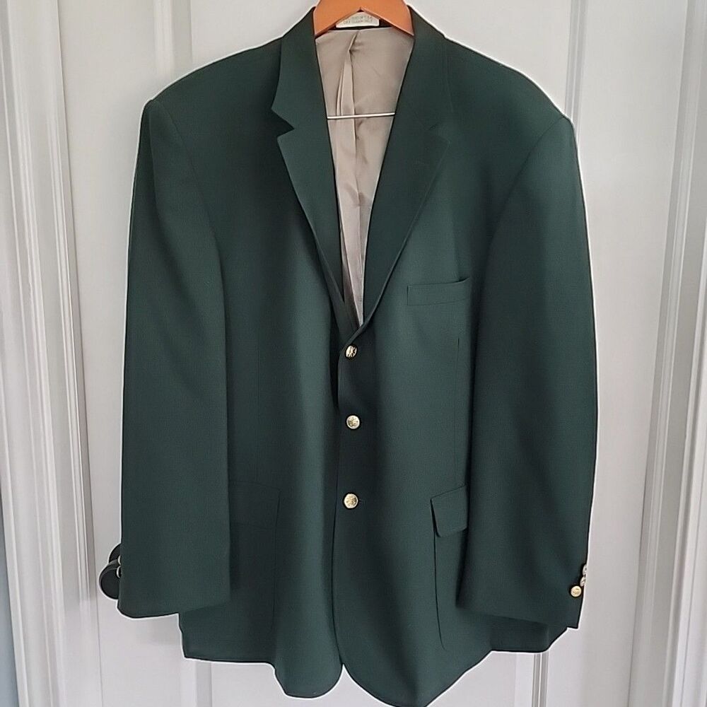 Vintage Orvis Hopsack Blazer Suit Jacket Mens 52R Green Gold Button USA